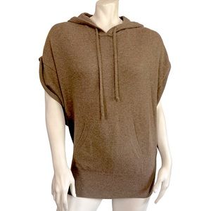 VINCE Cocoa Brown Cashmere Knot Rolled Sleeve Hoodie Tunic